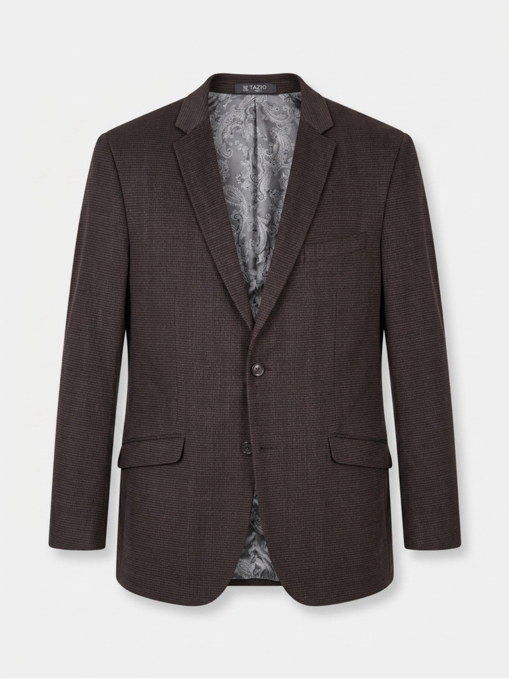 Tazio Italy Men's Brown Micro Check Sport Coat Blazer 46L Paisley Lined